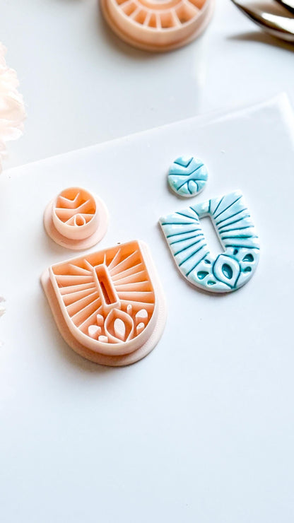 Rustic Clay Earring Cutter Set: Arched Base & Round Topper