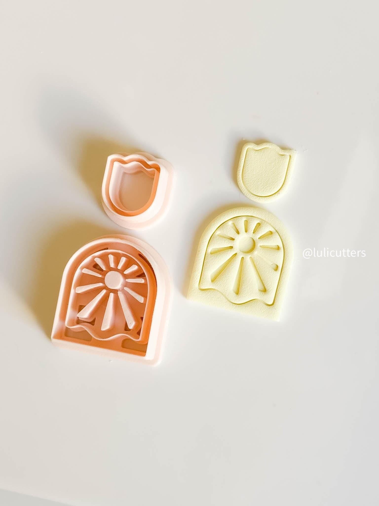 Sunburst Clay Earring Cutter Set Includes Retro Arch Base + Matching Radiant Topper
