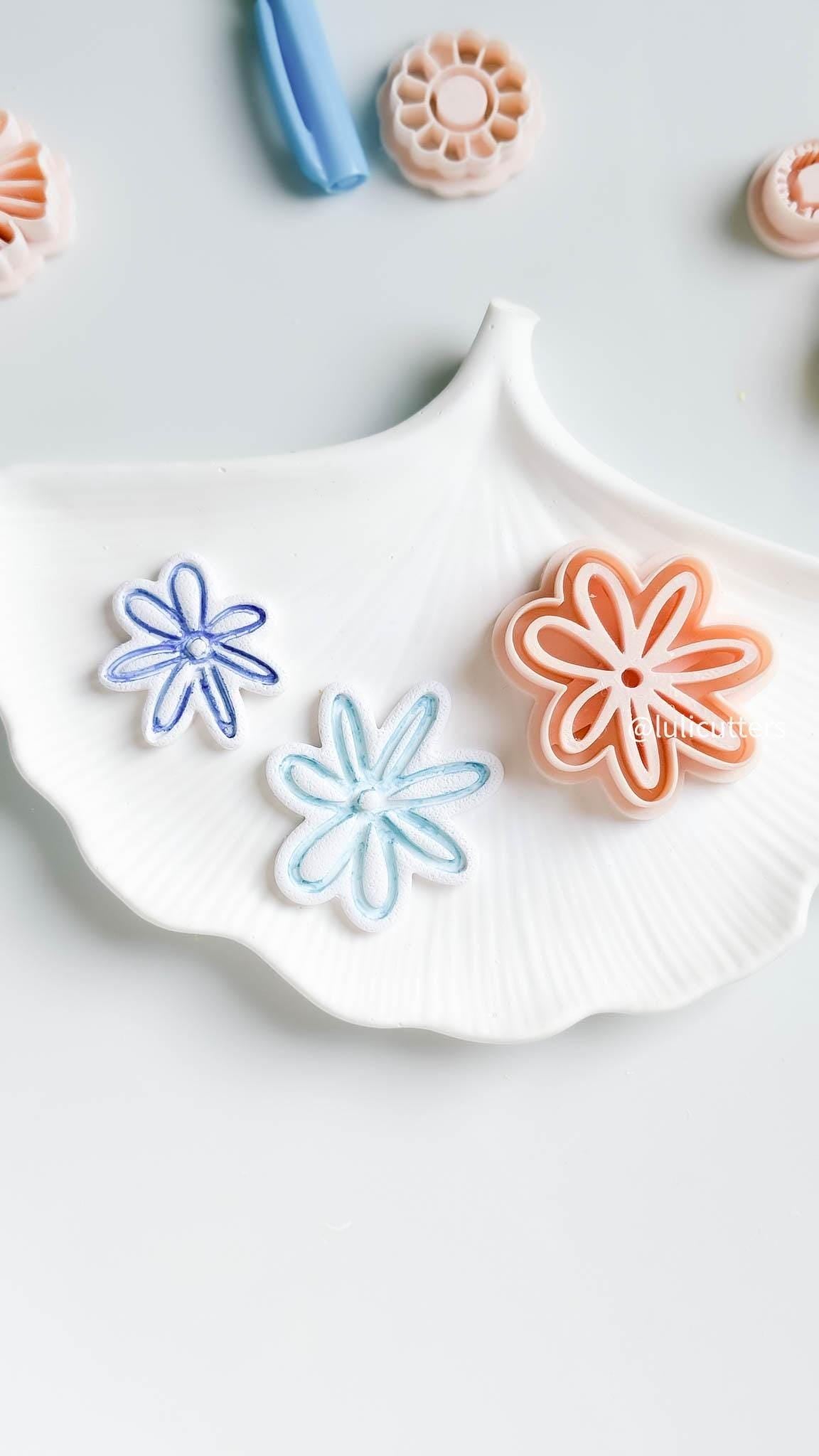 Doodle Daisy Polymer Clay Cutter Whimsical Petal Imprint in 35, 40, 45, 50mm Sizes