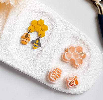 Bee & Honeycomb Polymer Clay Cutter Set: Earring Making Supplies