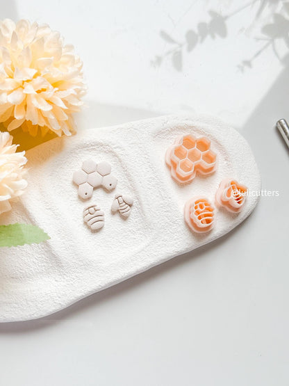 Bee & Honeycomb Polymer Clay Cutter Set: Earring Making Supplies