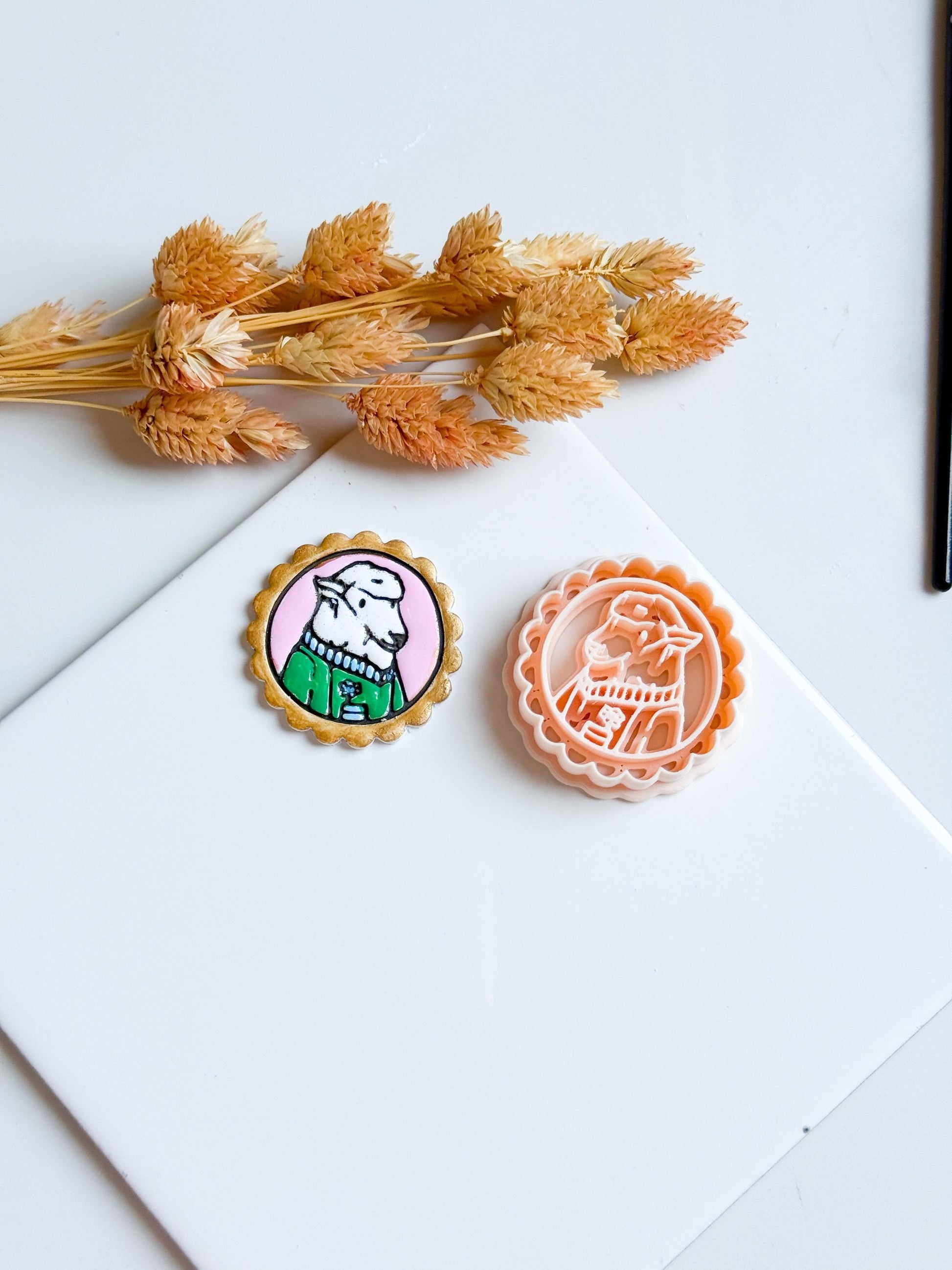 Scallop Frame Lamb with Flower Cozy Sweater Animal Polymer Clay Cutter 40 mm Mold