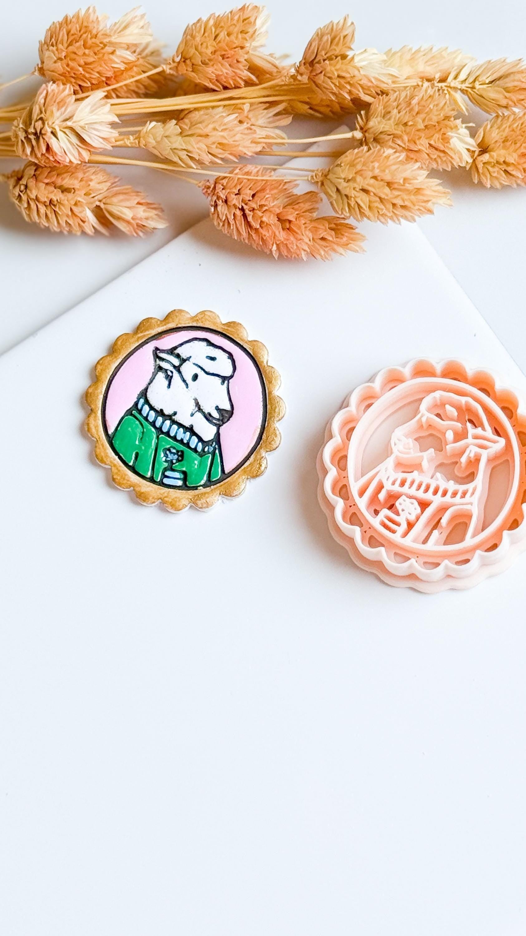 Scallop Frame Lamb with Flower Cozy Sweater Animal Polymer Clay Cutter 40 mm Mold