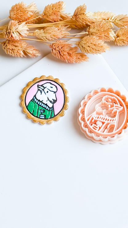 Scallop Frame Lamb with Flower Cozy Sweater Animal Polymer Clay Cutter 40 mm Mold