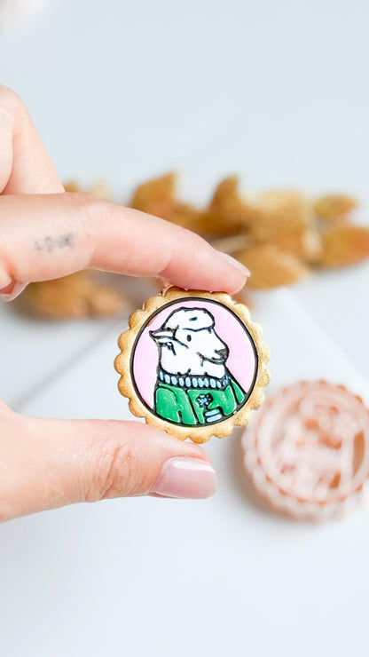 Scallop Frame Lamb with Flower Cozy Sweater Animal Polymer Clay Cutter 40 mm Mold