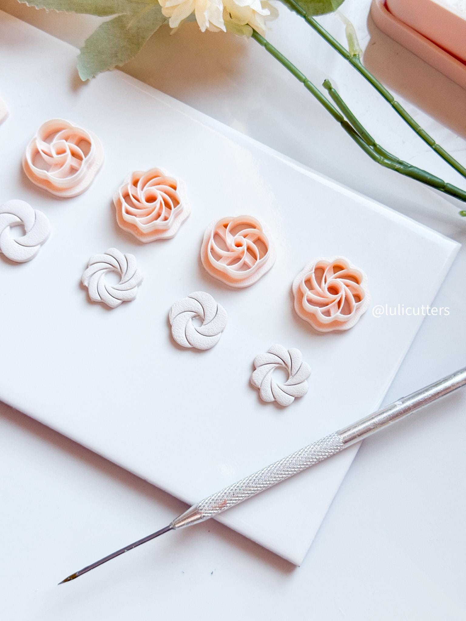 Floral Swirl Polymer Clay Cutter Set 6 Sizes (Stud & Dangle Friendly)