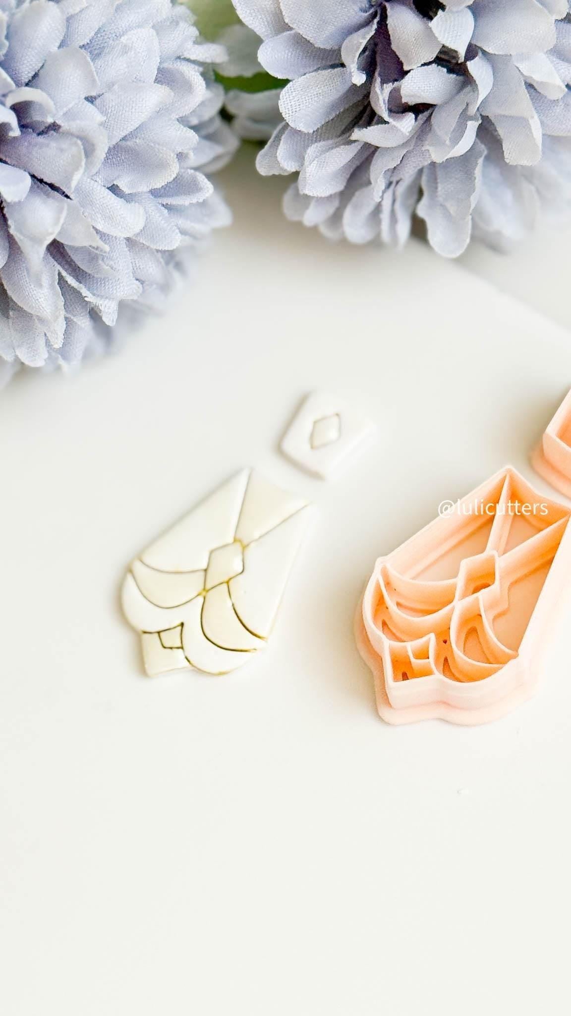 Art Deco Polymer Clay Cutter Set: Scalloped Fan Earring Molds