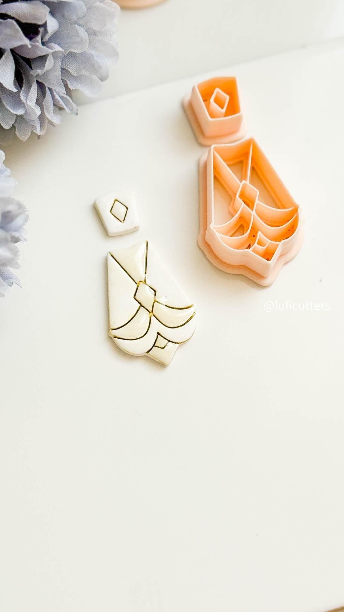 Art Deco Polymer Clay Cutter Set: Scalloped Fan Earring Molds