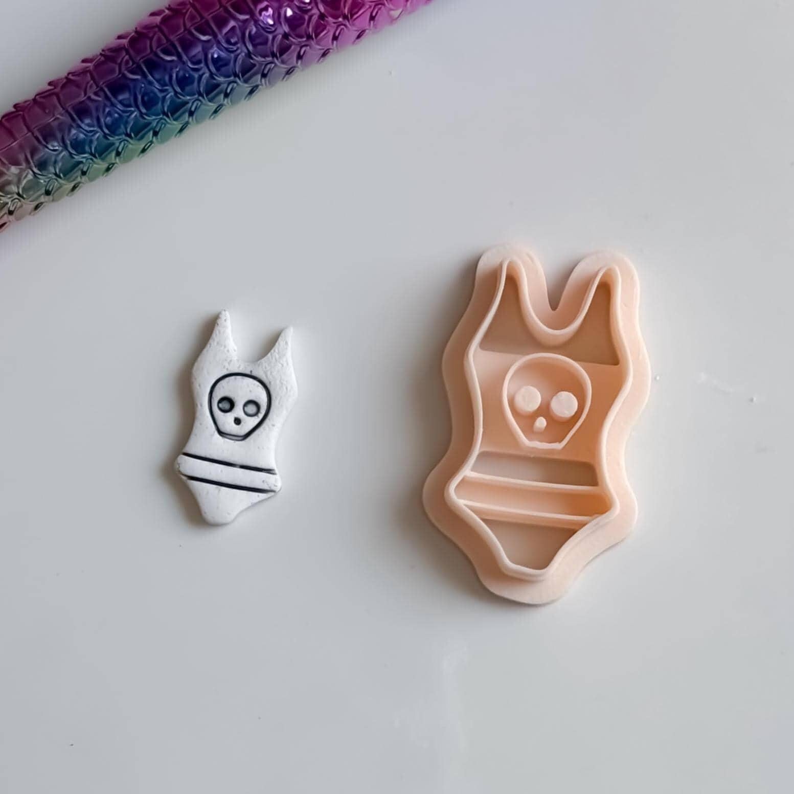 Skull Swimsuit Polymer Clay Cutter: Gothic Halloween Jewelry Mold