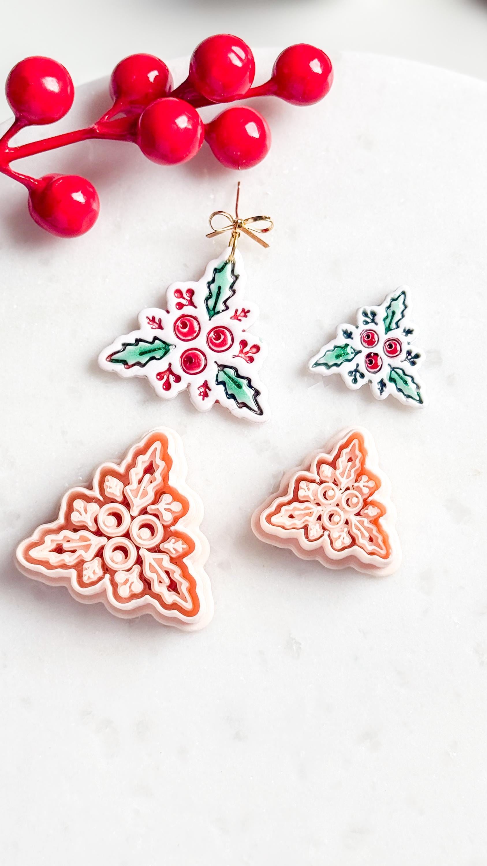 Holly & Berries Clay Cutter – Christmas Polymer Clay Stud Shape