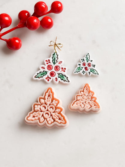 Holly & Berries Clay Cutter – Christmas Polymer Clay Stud Shape