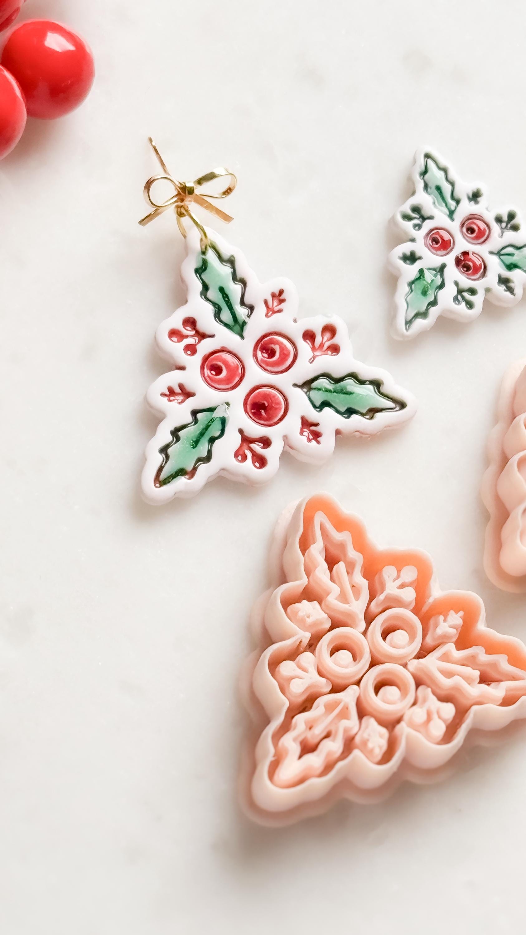 Holly & Berries Clay Cutter – Christmas Polymer Clay Stud Shape