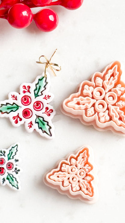 Holly & Berries Clay Cutter – Christmas Polymer Clay Stud Shape