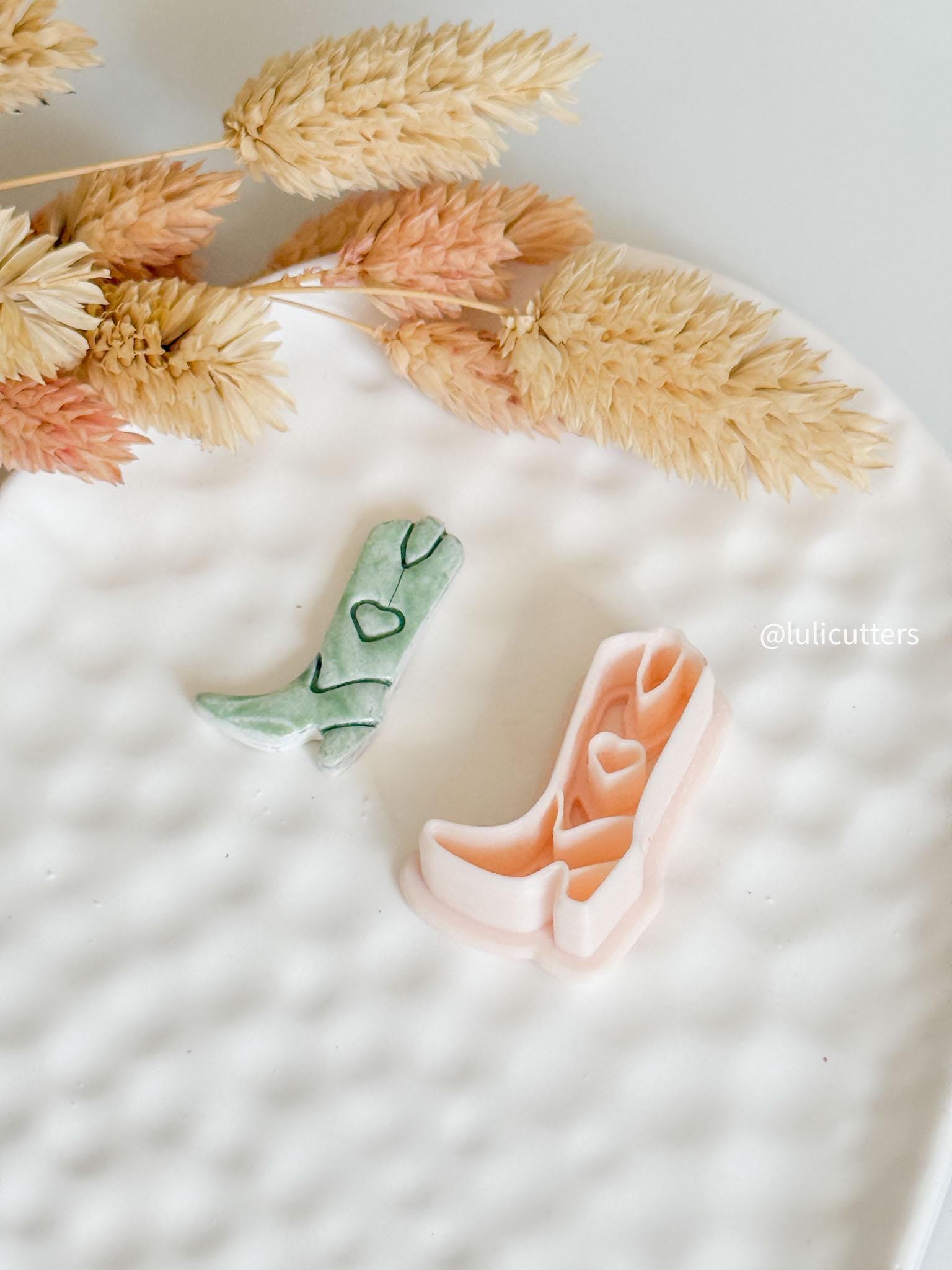 Cowgirl Boot Clay Cutter: Western Jewelry Mold with Heart Detail
