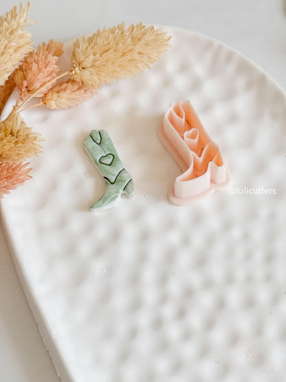 Cowgirl Boot Clay Cutter: Western Jewelry Mold with Heart Detail