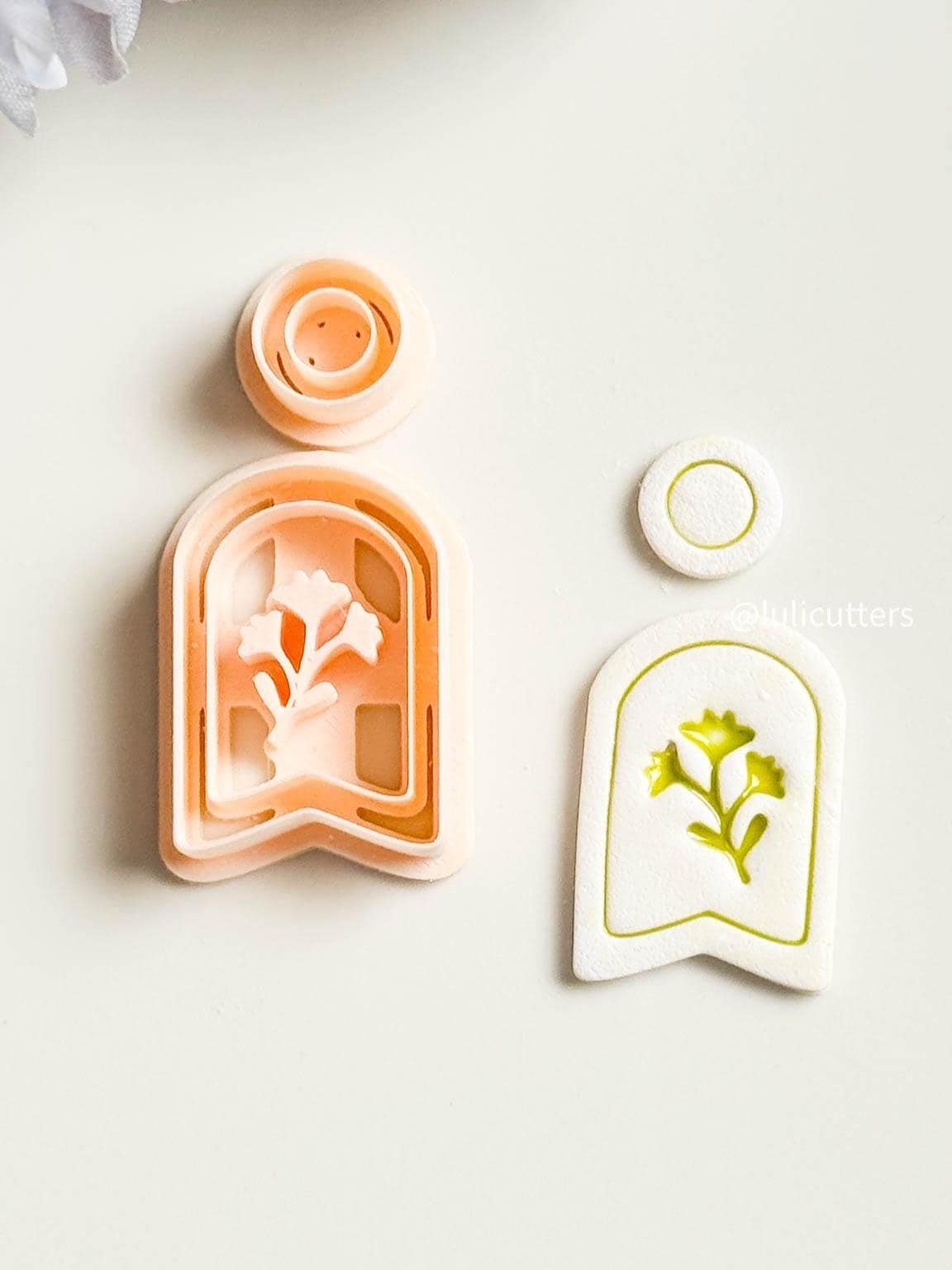 Botanical Arch Clay Earring Cutter Set Includes Flower Frame Base + Circle Topper