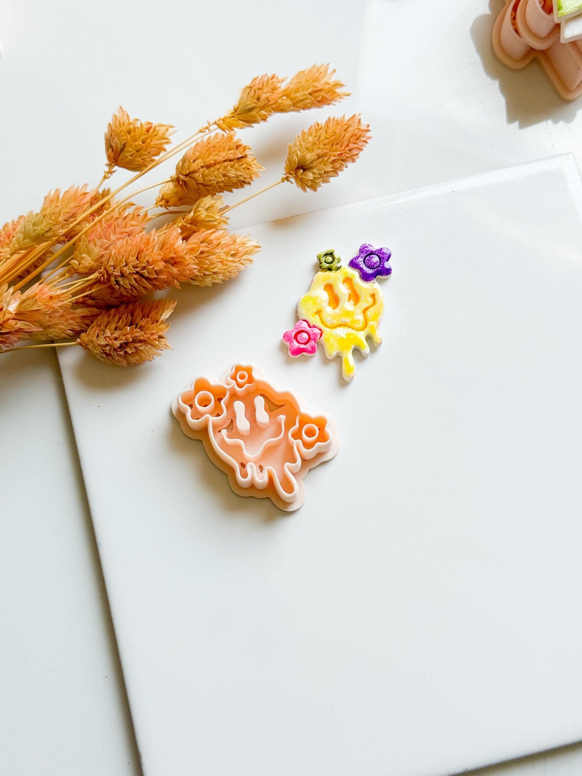 Melting Smiley Face Clay Cutter: Halloween Flowers, Polymer Clay Mold