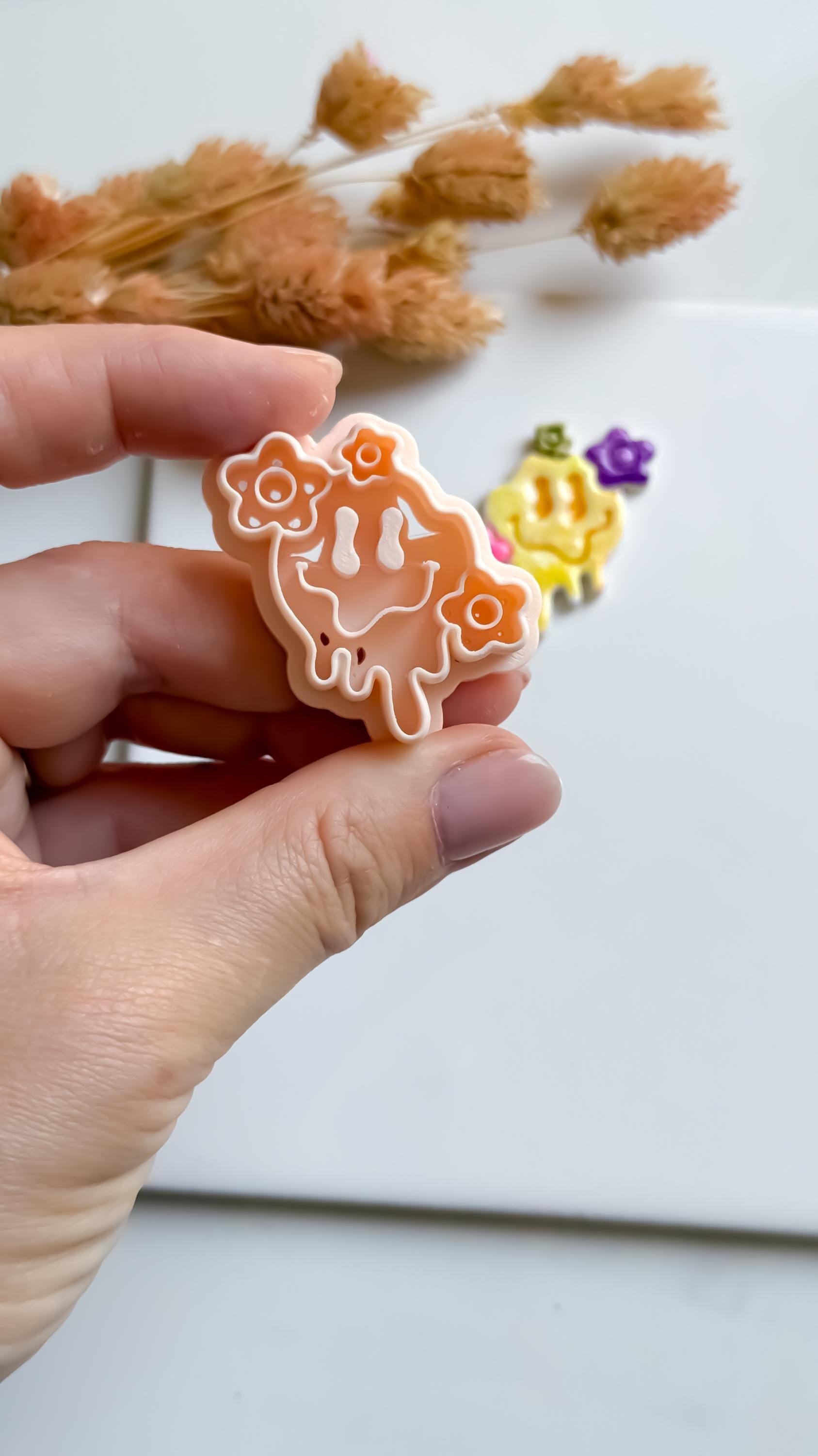 Melting Smiley Face Clay Cutter: Halloween Flowers, Polymer Clay Mold