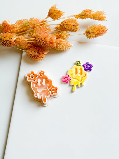 Melting Smiley Face Clay Cutter: Halloween Flowers, Polymer Clay Mold