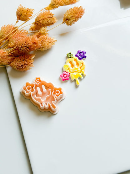 Melting Smiley Face Clay Cutter: Halloween Flowers, Polymer Clay Mold