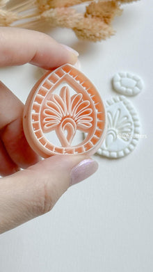 Ornamental Teardrop Clay Earring Cutter Set Includes Base + Fan Motif Topper