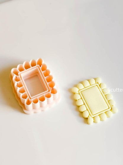 Scalloped Rectangle Clay Earring Cutter Bold Frame Style with Built-In Inner Border