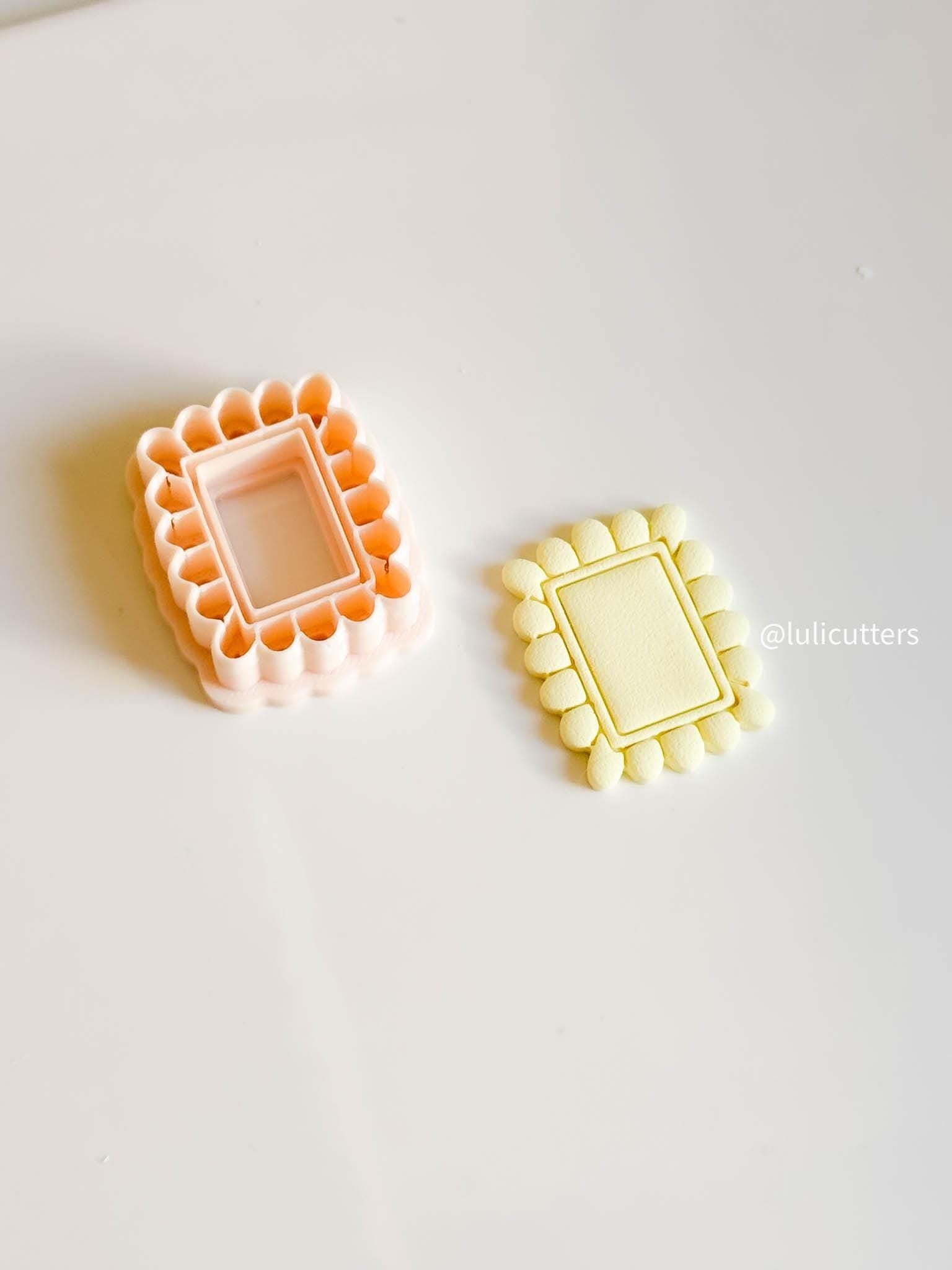 Scalloped Rectangle Clay Earring Cutter Bold Frame Style with Built-In Inner Border