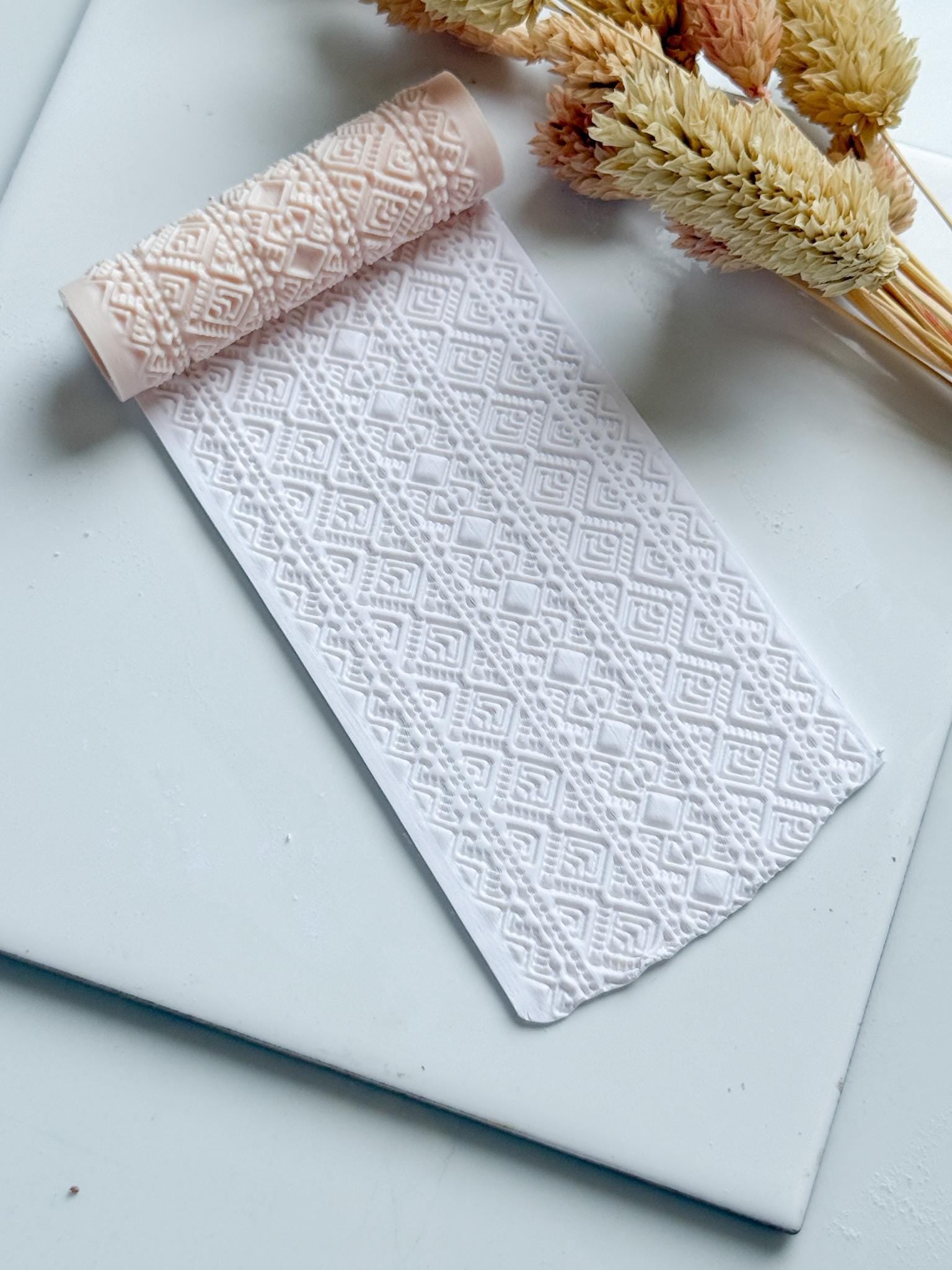 Aztec Geometric Polymer Clay Roller Embossing Texture Tool