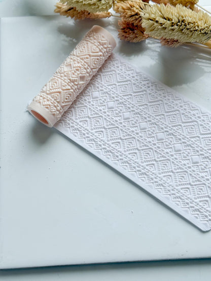 Aztec Geometric Polymer Clay Roller Embossing Texture Tool