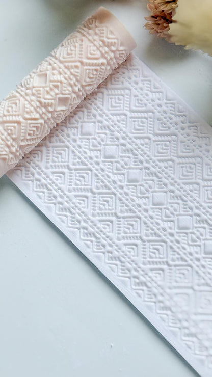 Aztec Geometric Polymer Clay Roller Embossing Texture Tool