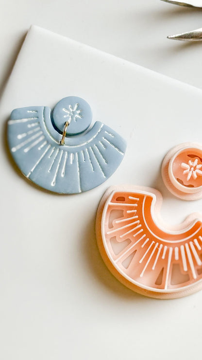 Sunburst Fan and Circle Clay Cutter Set for Polymer Clay Earrings - Majolica Collection