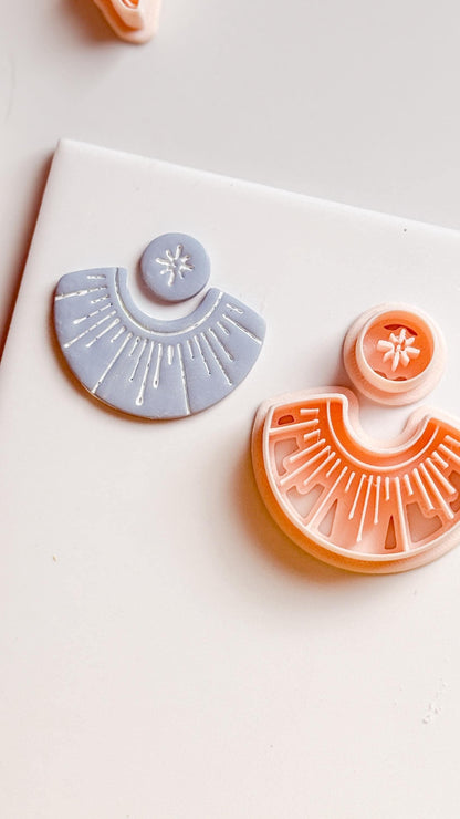 Sunburst Fan and Circle Clay Cutter Set for Polymer Clay Earrings - Majolica Collection