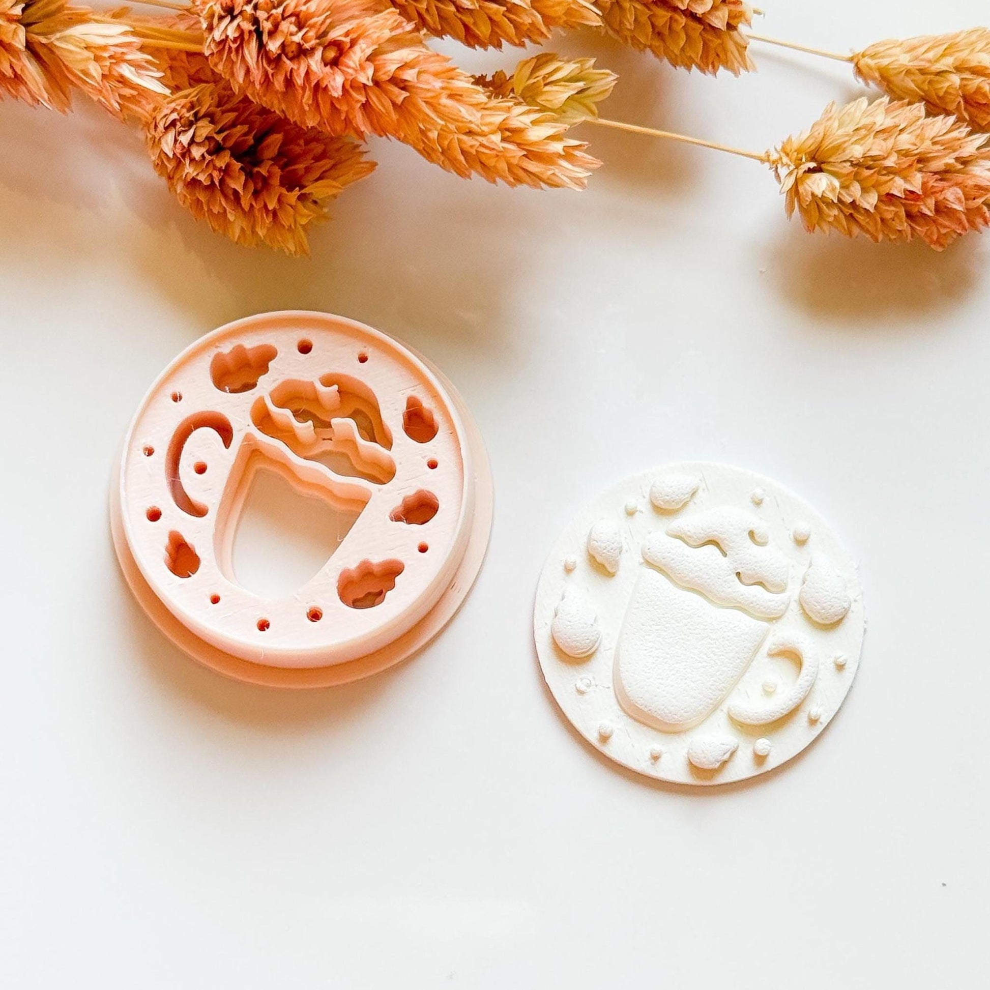 Pumpkin Latte Polymer Clay Earring Cutter: Fall Coffee Mug with Acorns