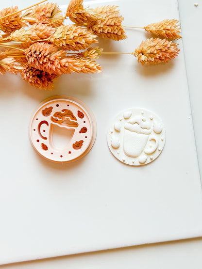 Pumpkin Latte Polymer Clay Earring Cutter: Fall Coffee Mug with Acorns
