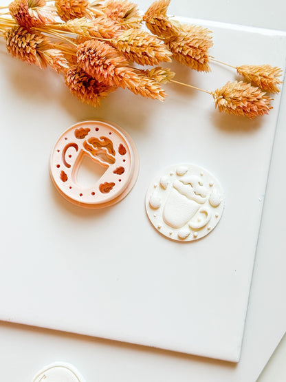 Pumpkin Latte Polymer Clay Earring Cutter: Fall Coffee Mug with Acorns