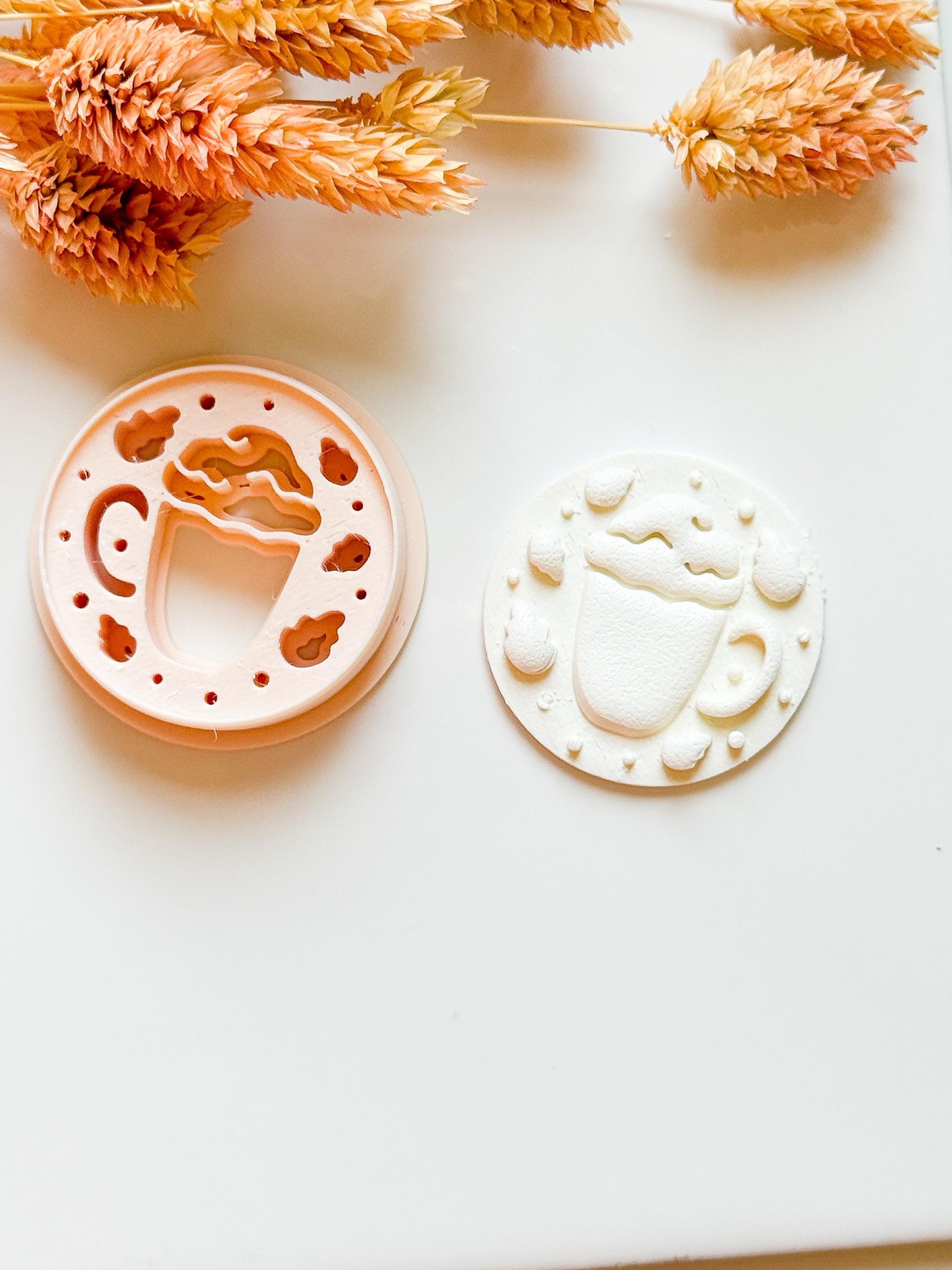 Pumpkin Latte Polymer Clay Earring Cutter: Fall Coffee Mug with Acorns
