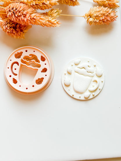 Pumpkin Latte Polymer Clay Earring Cutter: Fall Coffee Mug with Acorns