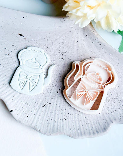 Teapot with Bow Cutter Whimsical Polymer Clay Earring or Charm Mold with Imprint