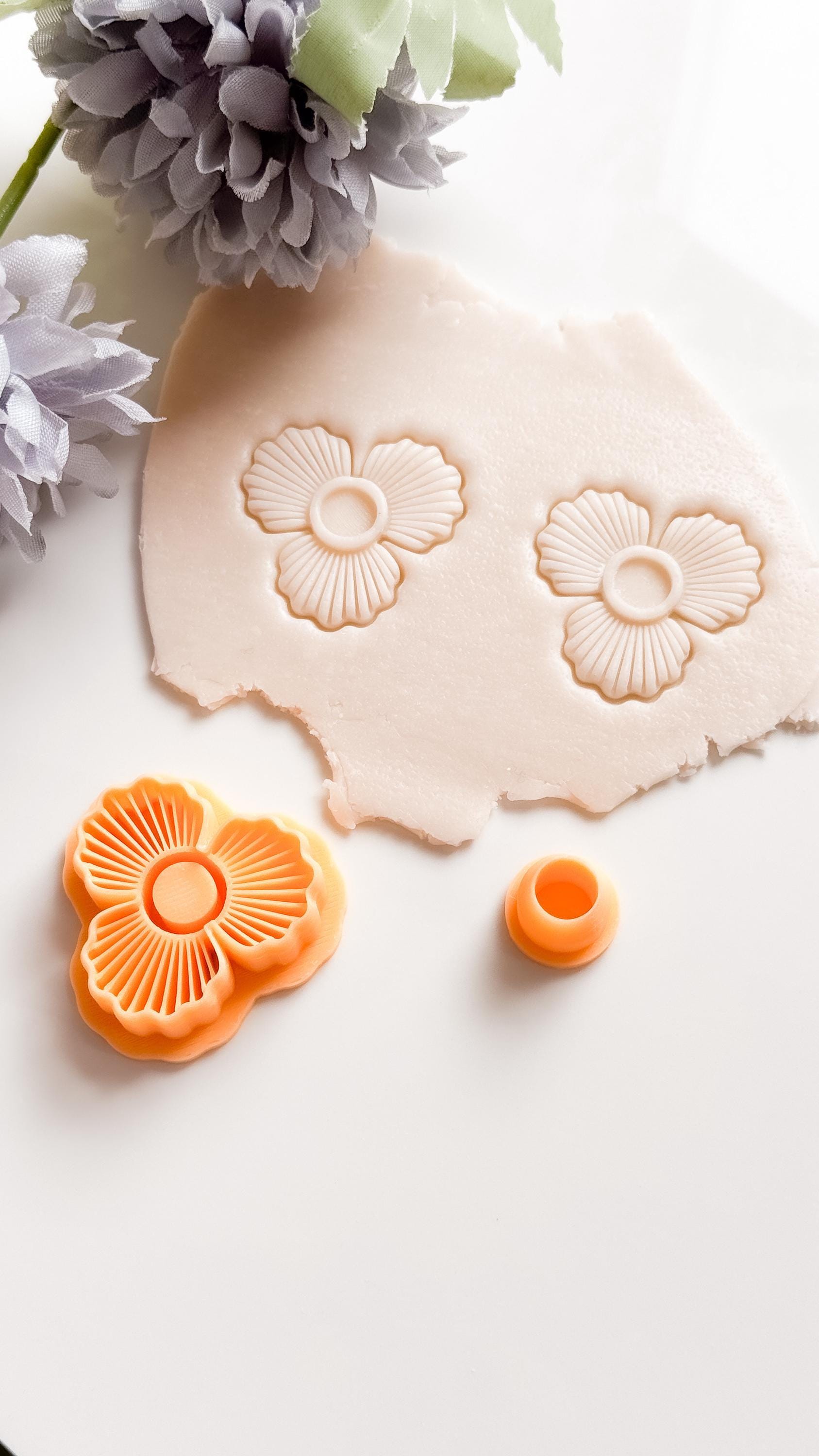 Polymer Clay Flower Cutter Set: Striped Petal Earring Design