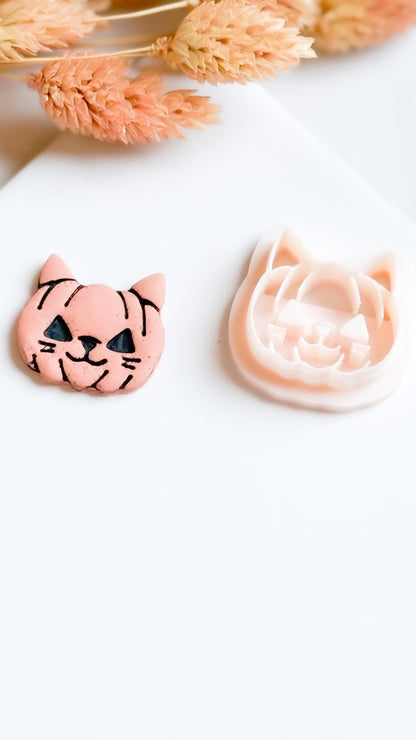 Pumpkin Cat Face Cutter: Halloween Jewelry Mold for Polymer Clay