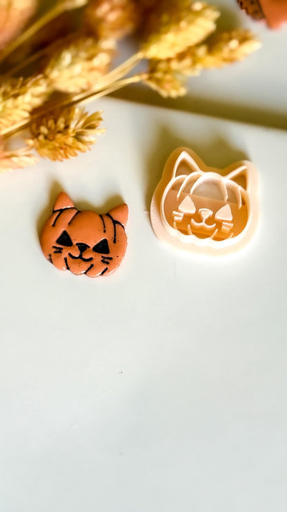 Pumpkin Cat Face Cutter: Halloween Jewelry Mold for Polymer Clay
