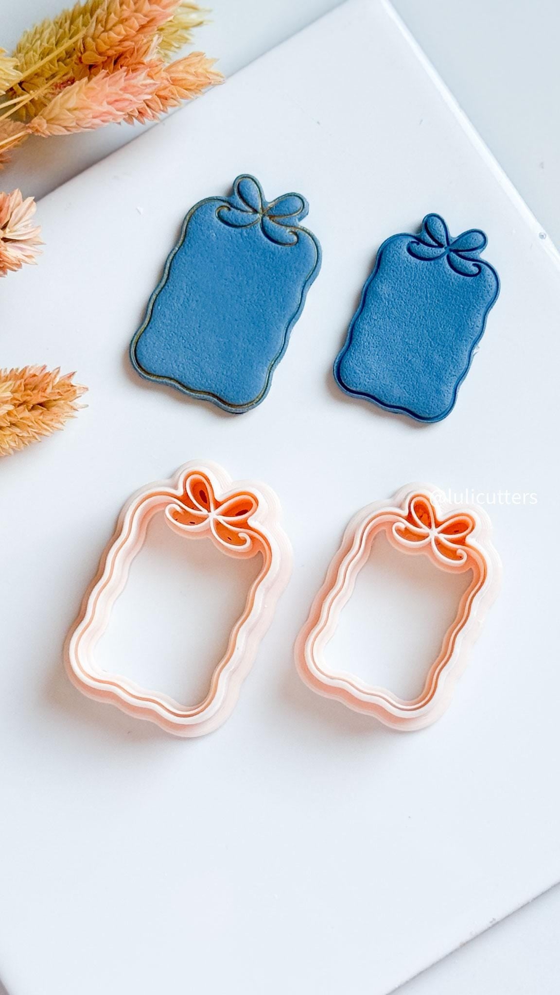 Bow Frame Clay Earring Cutter Scalloped Rectangle with Built-In Bow