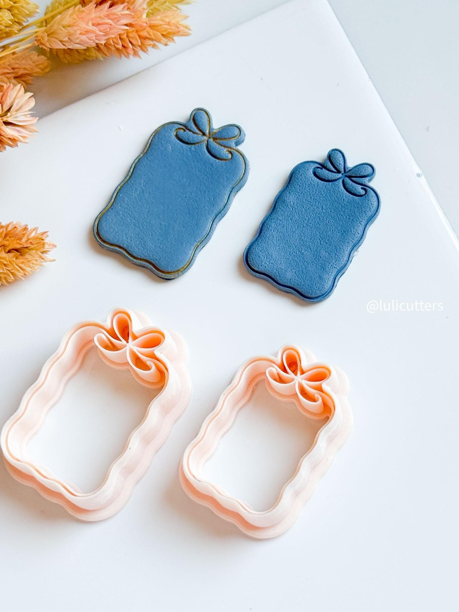 Bow Frame Clay Earring Cutter Scalloped Rectangle with Built-In Bow