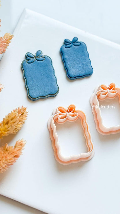 Bow Frame Clay Earring Cutter Scalloped Rectangle with Built-In Bow