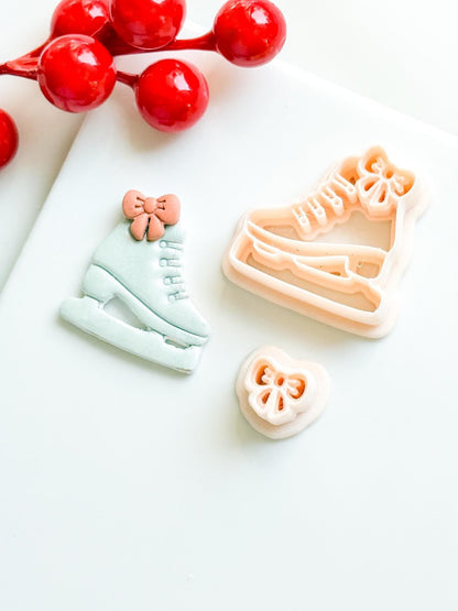 Winter Fairy Ice Skate Polymer Clay Cutter Set Bow Detail for Earrings & Jewelry
