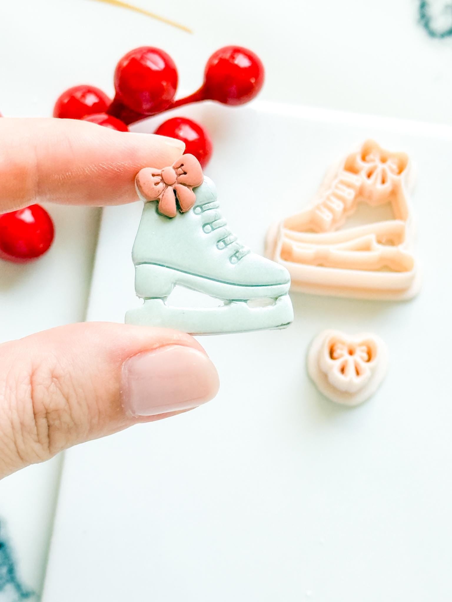 Winter Fairy Ice Skate Polymer Clay Cutter Set Bow Detail for Earrings & Jewelry