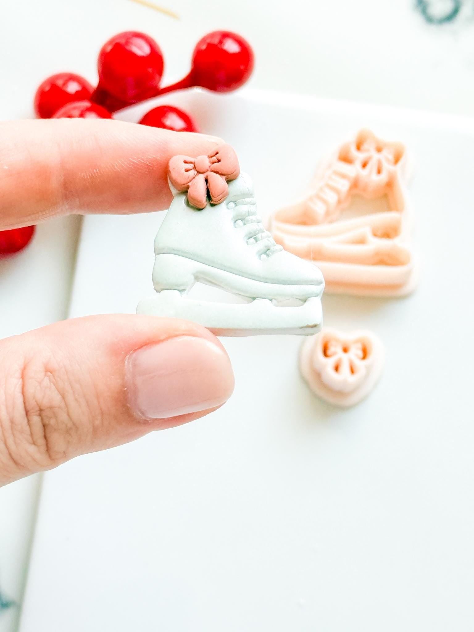 Winter Fairy Ice Skate Polymer Clay Cutter Set Bow Detail for Earrings & Jewelry