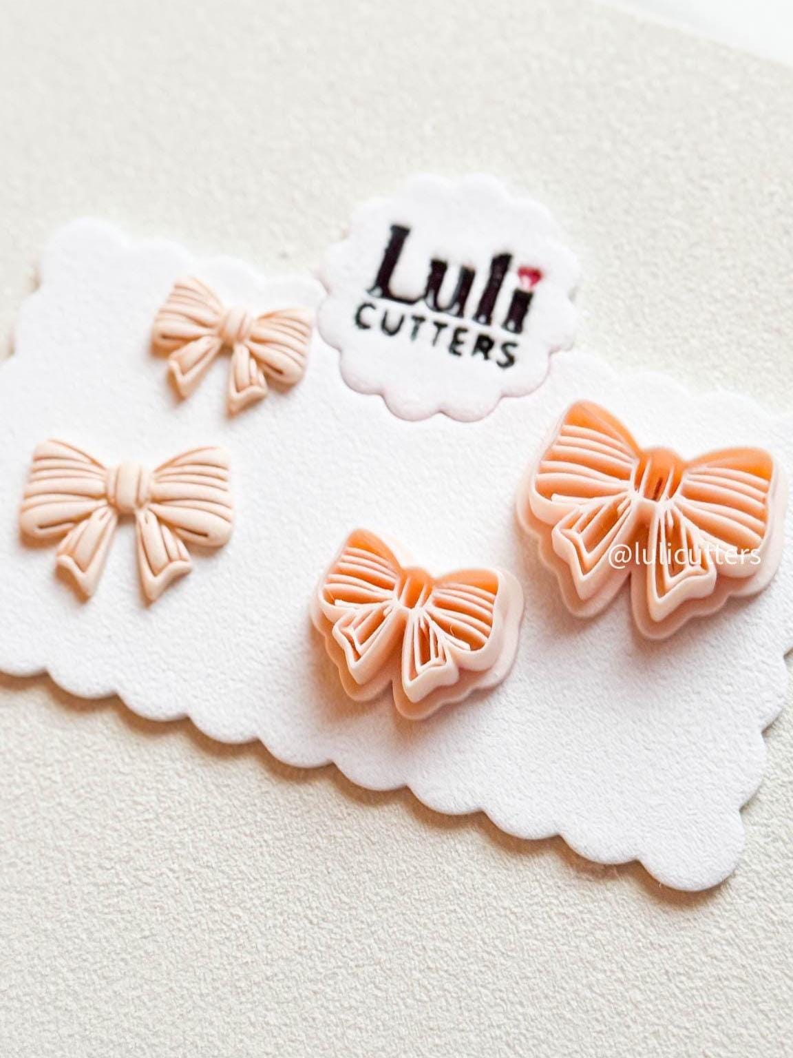 Striped Ribbon Bow Clay Cutter Set: 25mm & 30mm Earring Cutters