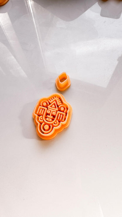 Aztec Tribal Face Clay Cutter: 3D Printed Jewelry Tool