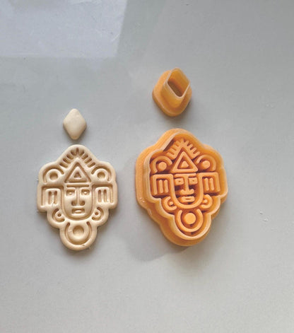 Aztec Tribal Face Clay Cutter: 3D Printed Jewelry Tool